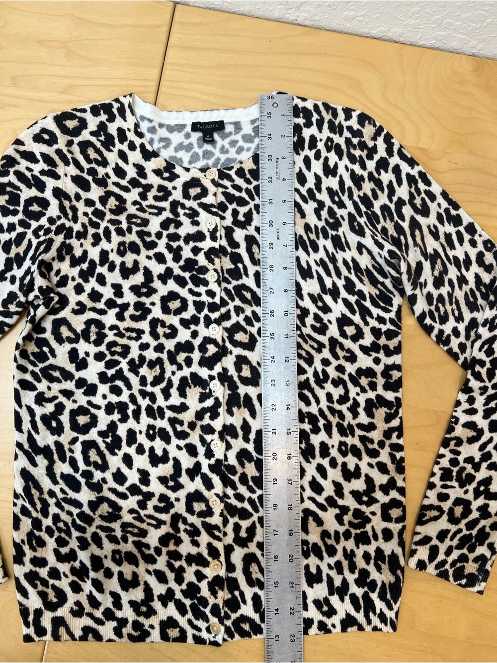 Talbots Leopard Spot Button-Up Cardigan - Black & Cream - Picture 3 of 6